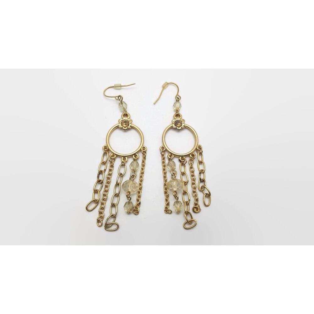 Gold Tone Chandelier Style Earrings With Beads